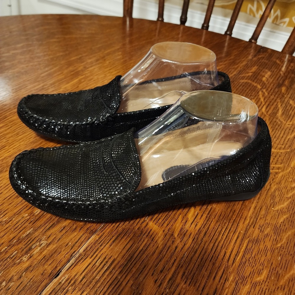 Vaneli Womens Black Glossy Faux Snakeskin Suede Slip‎ On Penny Loafers 9N Lux